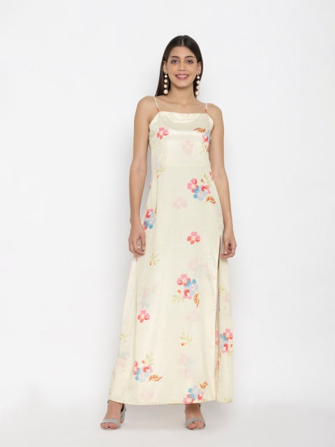 

OCTICS Yellow Floral Chiffon Cocktail Slant Dress