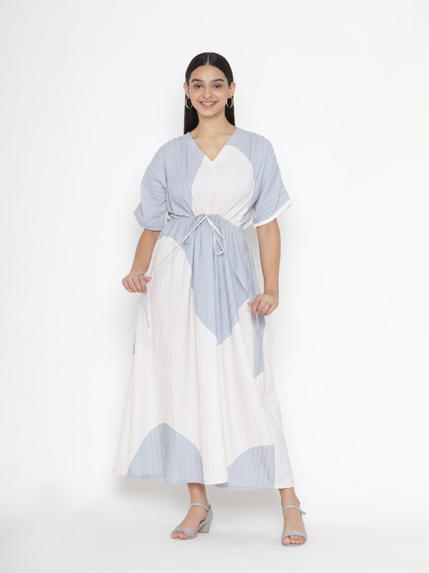 

OCTICS Women White Striped Maxi Dress