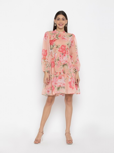 

OCTICS Women Pink Floral Layered Georgette Dress