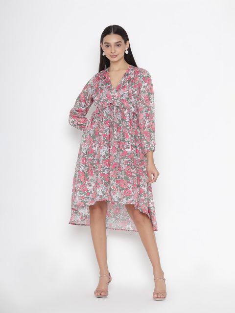 

OCTICS Multicoloured Floral Chiffon A-Line Dress, Multi