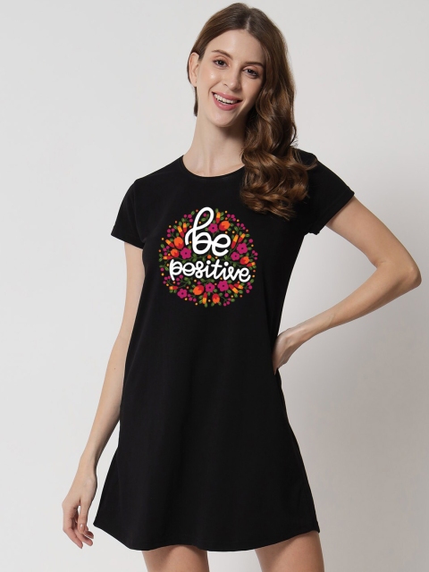 

FFLIRTYGO Women Black Printed Nightdress