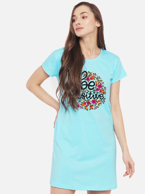 

FFLIRTYGO Turquoise Blue Printed Nightdress