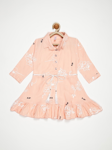 

V2 Value & Variety Girls Beige and White Floral Printed Dress