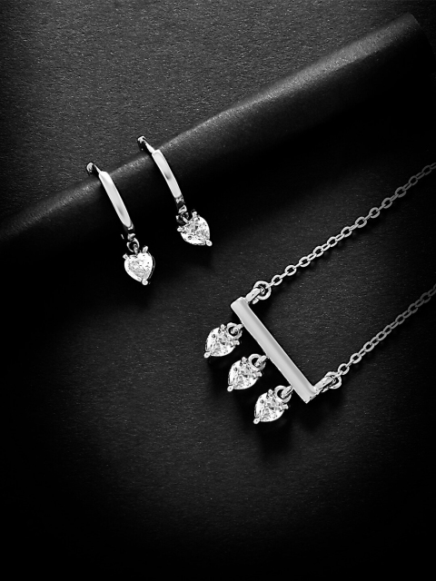 

MINUTIAE Silver-Plated White Crystal-Studded Jewellery Set