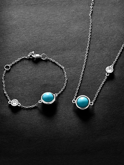 

MINUTIAE Women Silver-Plated Turquoise Blue Stone-Studded Jewelry Set, White
