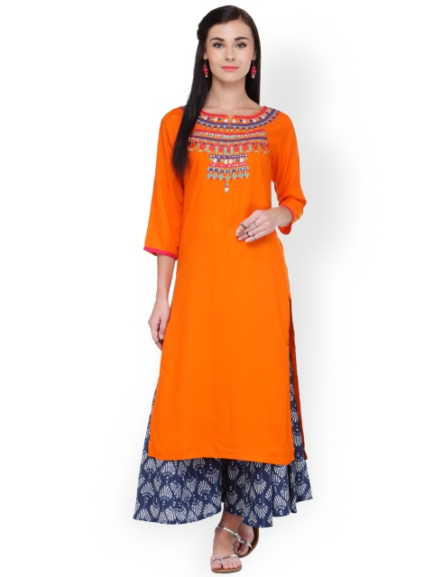 

Varanga Women Orange & Navy Printed Kurta with Palazzos