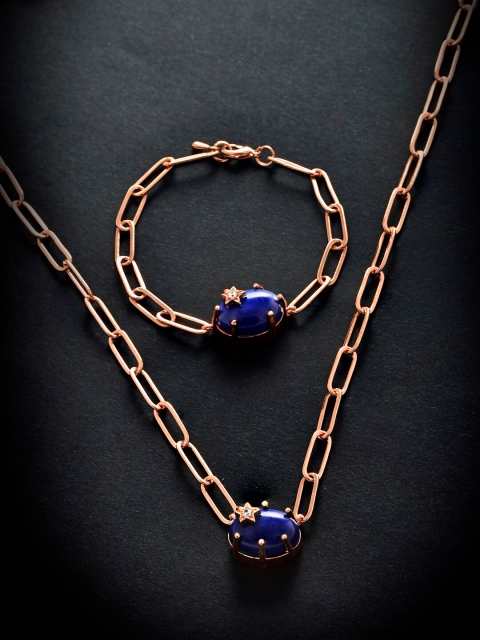 

MINUTIAE Rose Gold-Plated Blue Crystals Stone-Studded Jewellery Set