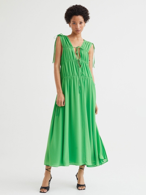 

H&M Women Green Solid Long Chiffon Dress