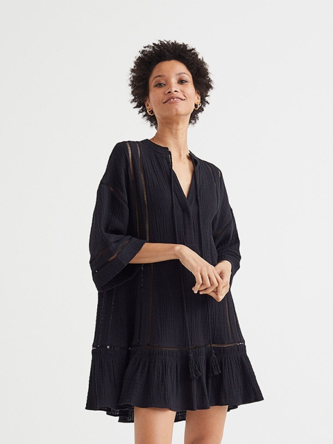 

H&M Women Black Short Kaftan Dress