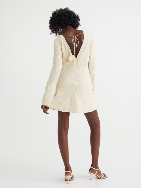 

H&M Women Cream Tie-Detail Dress