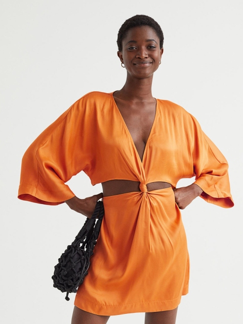 

H&M Women Orange Knot-Detail Cut-Out Dress