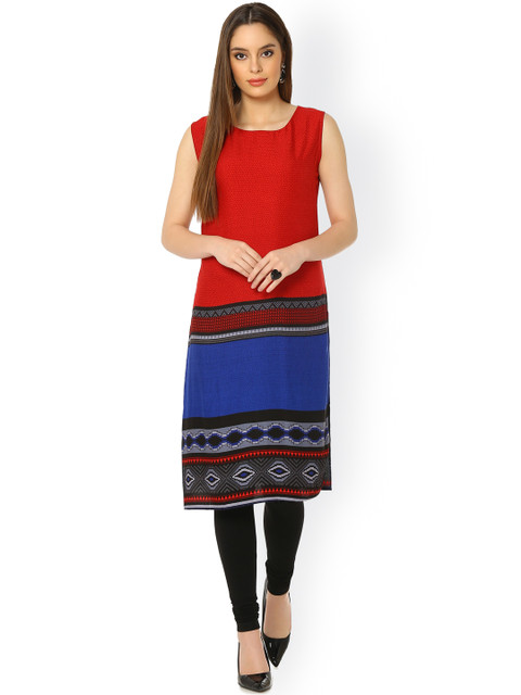 

Soch Women Red & Black Printed Straight Kurta