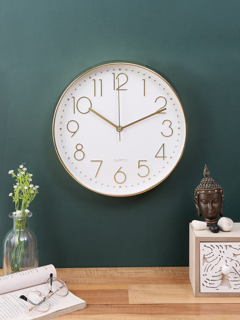 

House Of Accessories White & Gold-Toned Contemporary Wall Clock