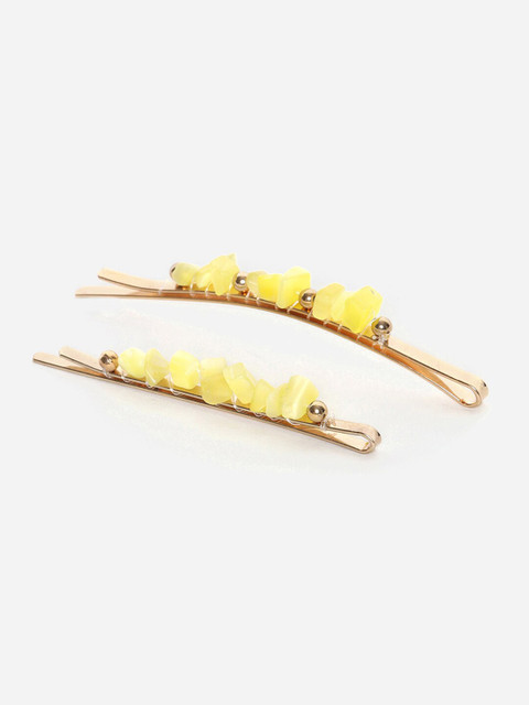 

W Women Set of 2 Yellow Embellished Bobby Pins