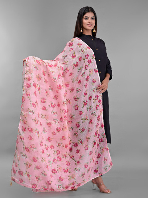 

Apratim Women Pink & Red Floral Printed Dupatta