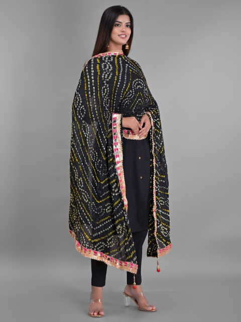 

Apratim Black & Pink Printed Art Silk Bandhani Dupatta