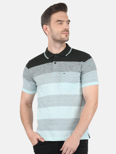 

Monte Carlo Men Green Striped Polo Collar T-shirt