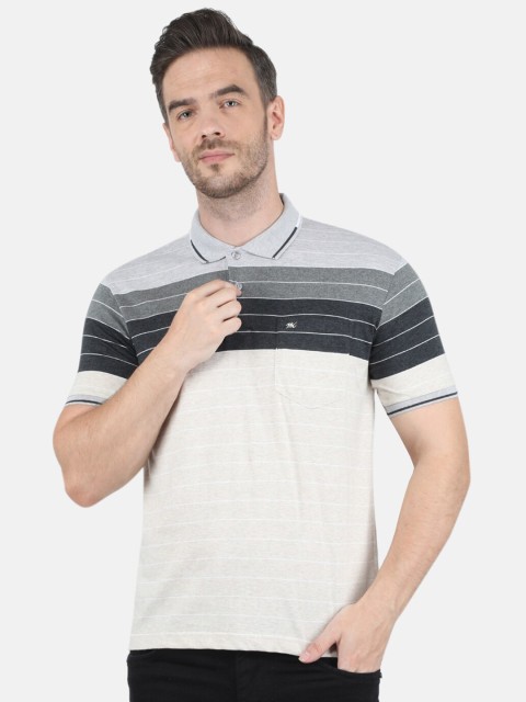 

Monte Carlo Men Grey & Off White Striped Polo Collar T-shirt