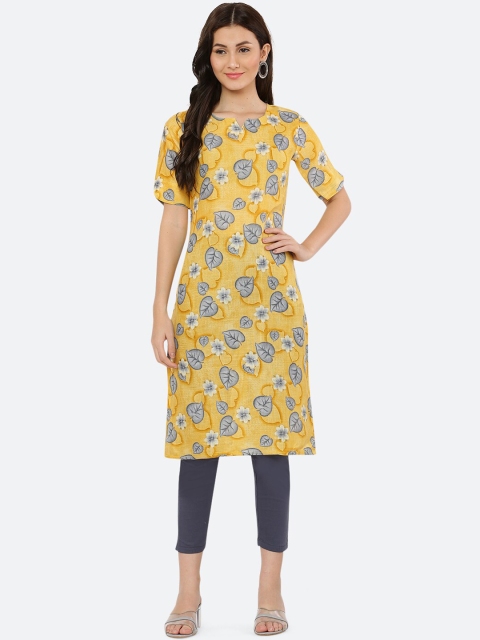 

KETAKI FASHION Women Mustard Yellow Floral Printed Kurta with Trousers
