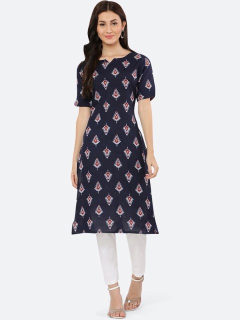 

KETAKI FASHION Women Navy Blue Ethnic Motifs Printed Kurta with Trousers