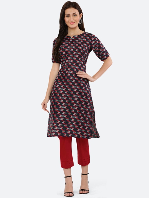 

KETAKI FASHION Women Navy Blue Printed Kurta with Trousers
