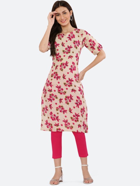 

KETAKI FASHION Women Cream-Coloured Floral Printed Kurta with Trousers