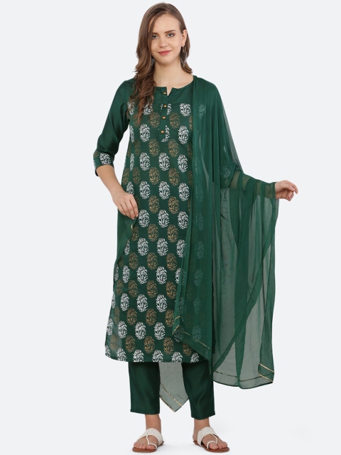 

KETAKI FASHION Women Green Floral Printed Kurta with Trousers & With Dupatta