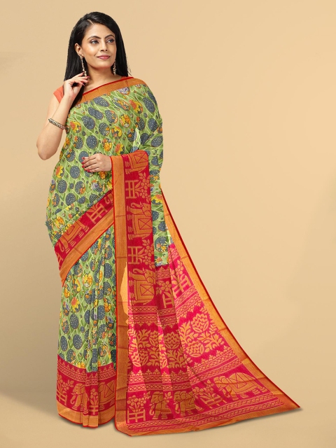 

Kalamandir Olive Green & Red Silk Blend Saree
