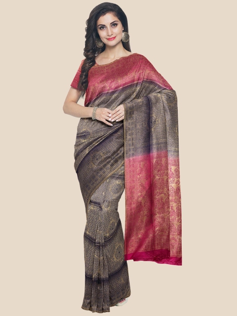 

Kalamandir Navy Blue & Maroon Ethnic Motifs Silk Blend Saree