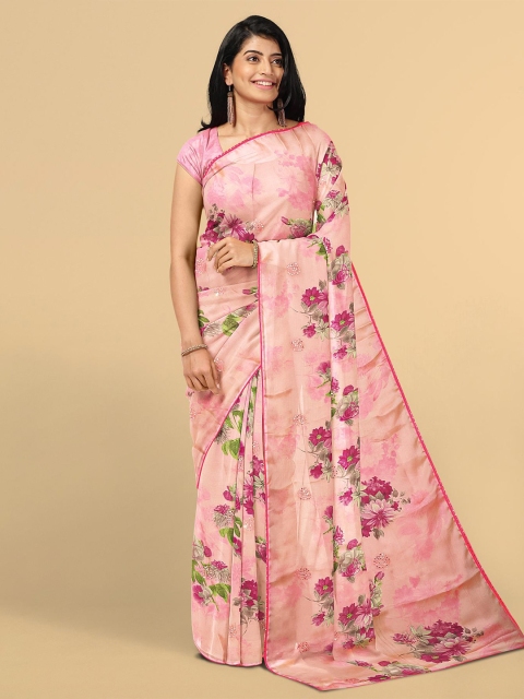 

Kalamandir Pink & Green Floral Silk Blend Saree