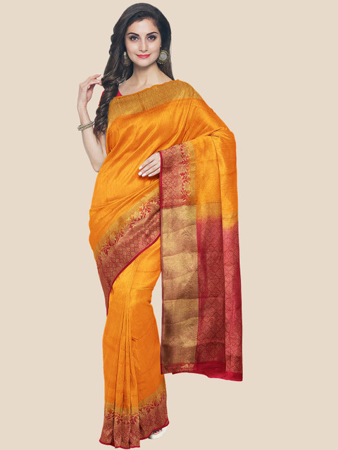 

Kalamandir Women Mustard & Red Floral Zari Saree
