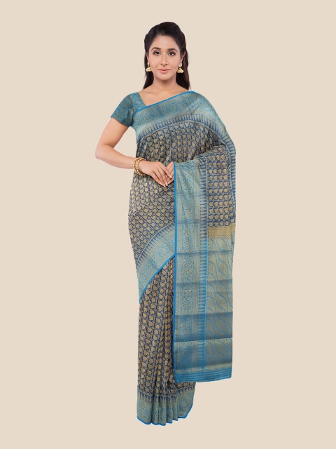 

Kalamandir Navy Blue & Gold-Toned Silk Blend Saree