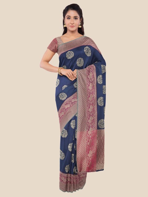 

Kalamandir Navy Blue & Gold-Toned Ethnic Motifs Silk Blend Saree