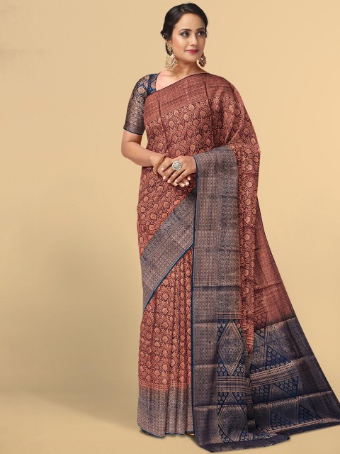 

Kalamandir Women Maroon & Blue Floral Zari Silk Blend Saree