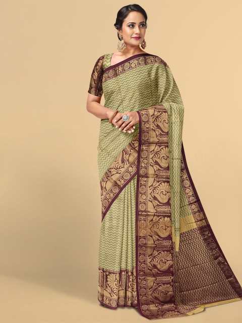 

Kalamandir Brown & Green Floral Zari Saree