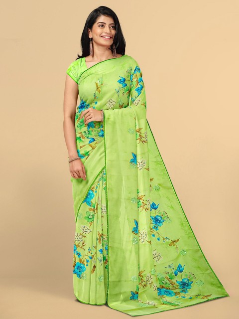 

Kalamandir Women Light Green & Blue Floral Printed Silk Blend Saree
