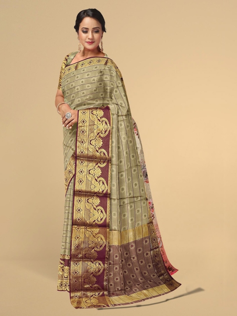 

Kalamandir Women Brown & Maroon Floral Printed Zari Poly Silk Saree