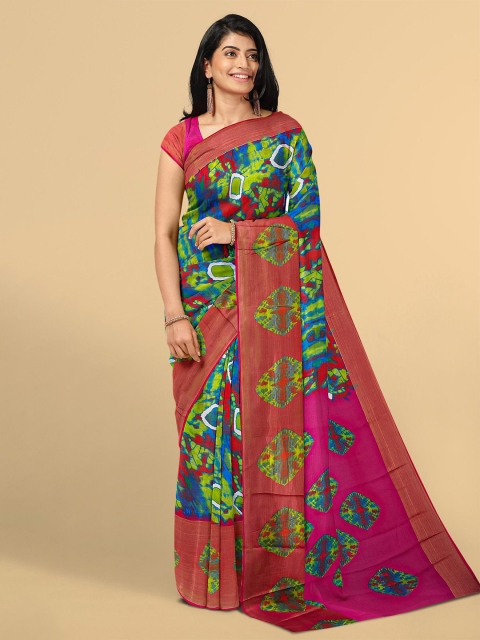 

Kalamandir Light Green & Red Shibori Print Silk Blend Saree
