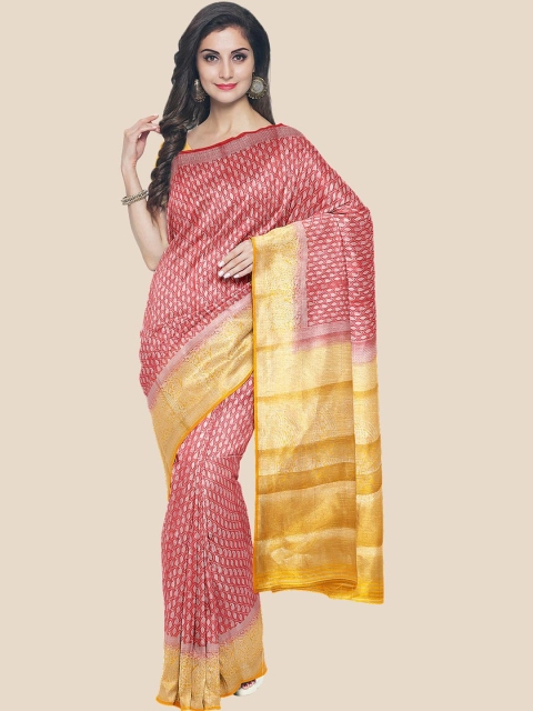 

Kalamandir Red & Yellow Checked Silk Blend Saree