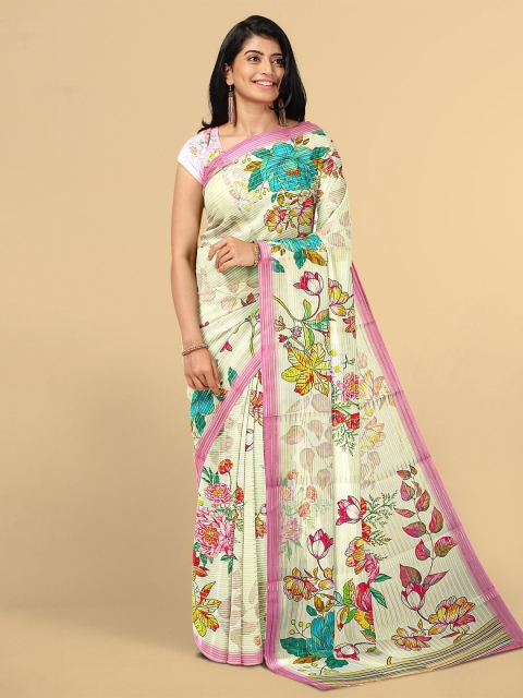 

Kalamandir Off White & Teal Floral Silk Blend Saree