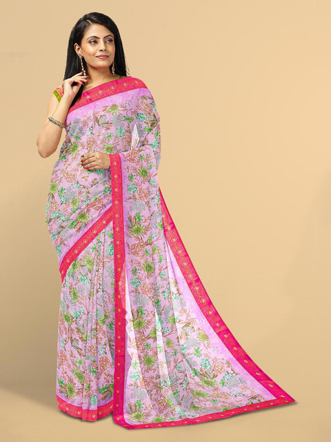 

Kalamandir Pink & Green Poly Georgette Floral Saree