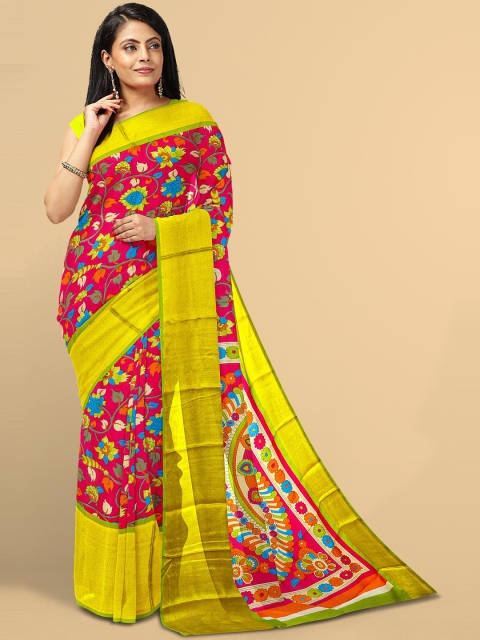 

Kalamandir Pink & Yellow Kalamkari Silk Blend Saree