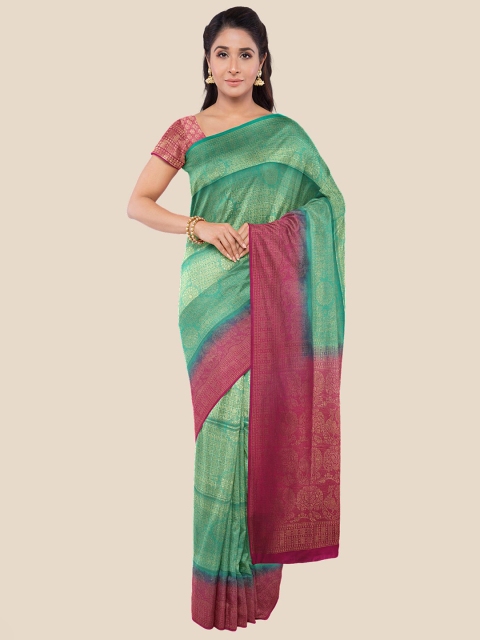 

Kalamandir Women Green & Pink Woven Design Silk Blend Saree