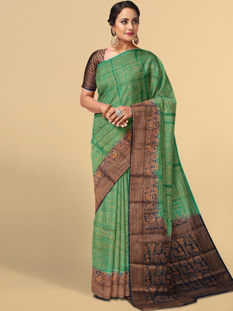 

Kalamandir Green & Navy Blue Ethnic Motifs Silk Blend Saree
