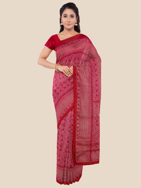 

Kalamandir Pink & White Bandhani Silk Blend Saree with Unstitched Blouse Piece