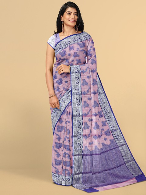 

Kalamandir Purple & Blue Ethnic Motifs Zari Silk Blend Saree
