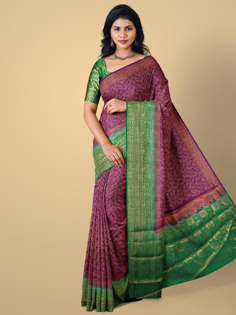 

Kalamandir Magenta & Green Floral Printed Zari Saree