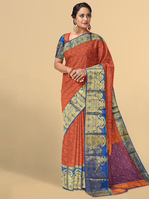 

Kalamandir Orange & Blue Floral Zari Saree