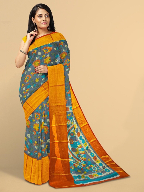 

Kalamandir Grey & Orange Kalamkari Silk Blend Saree