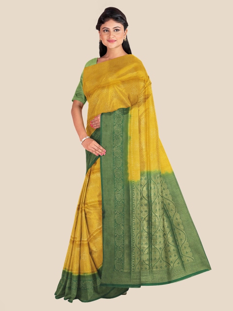 

Kalamandir Yellow & Green Ethnic Motifs Silk Blend Saree